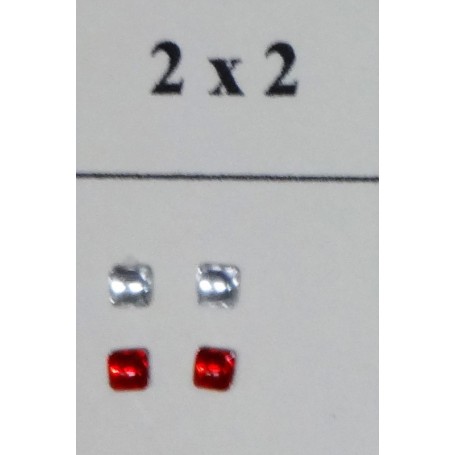 Pastille de Phare carré x 2 : dimensions - A  2.0 mm - B  2.0 mm, Couleur - Rouge